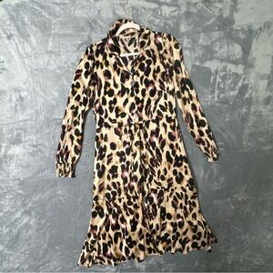 Esqualo Women’s US 6 Leopard Print Long Sleeve Front Button Dress